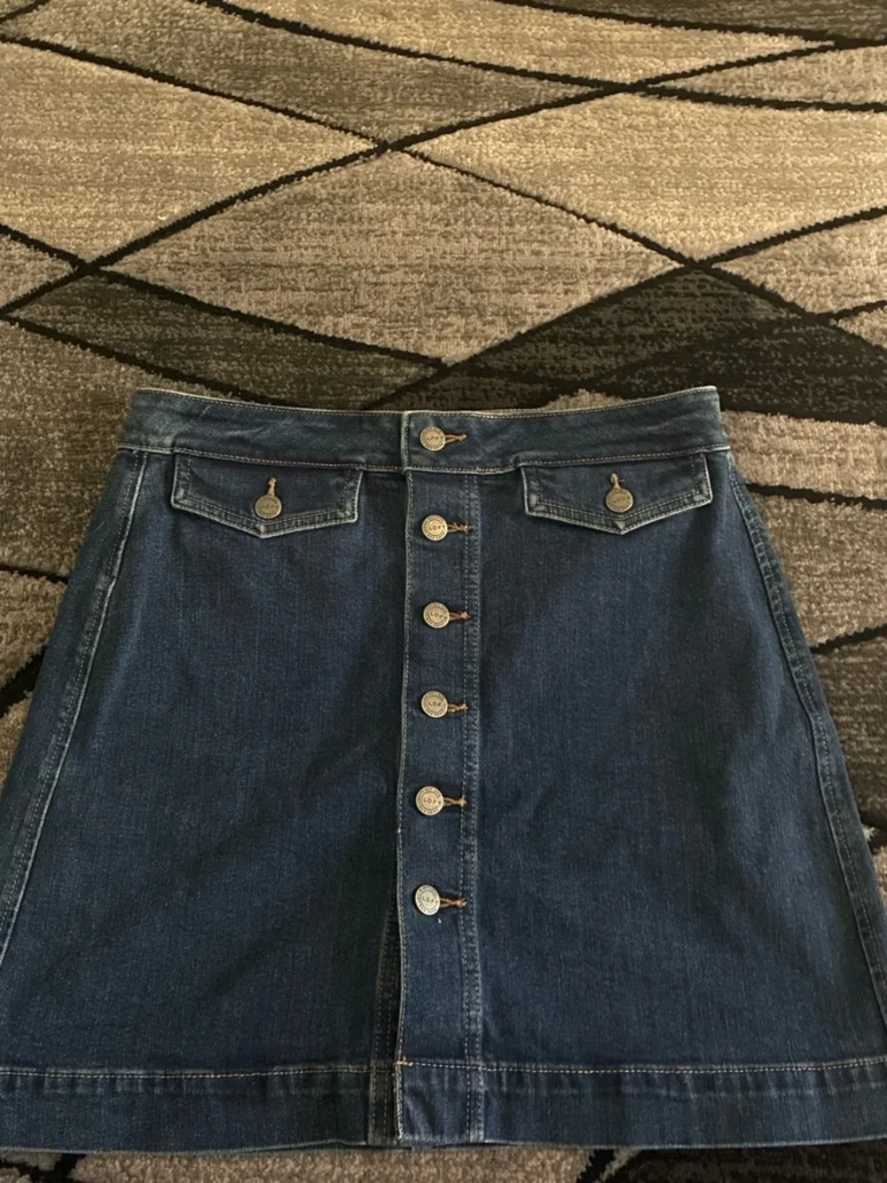 LOFT Dark Blue Button-Front Denim Skirt